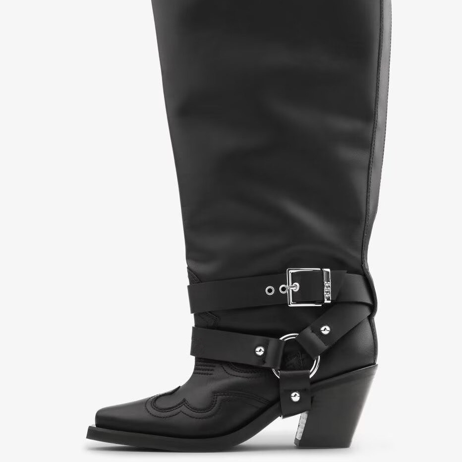 المرأة جلد أسود الركبة عالية أ - مراجعة Leather Classic Strap وسعره